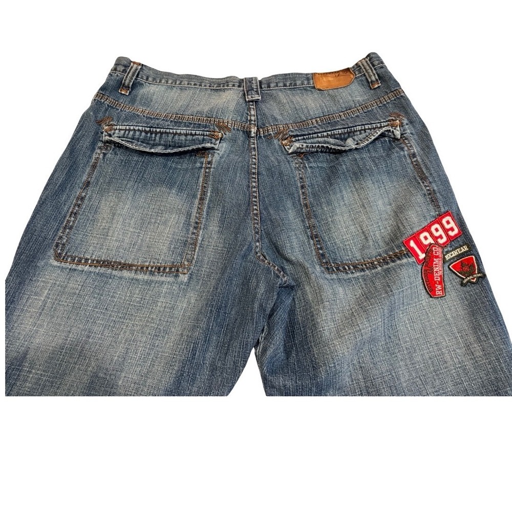 Rocawear Mens Baggy Y2K Denim Jeans Blue 1999 Patch Carpenter Wide Leg 40x31.5